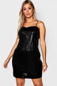 Boohoo Plus Sequin Square Neck Mini Dress