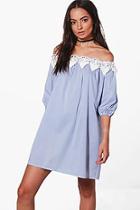 Boohoo Shayla Stripe Off Shoulder Lace Dress