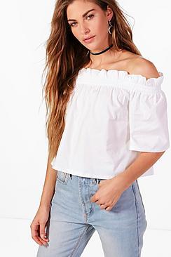 Boohoo Aimee Woven Big Sleeve Off The Shoulder Top