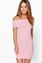 Boohoo Petite Melanie Oversized Bardot Bodycon Dress Rose