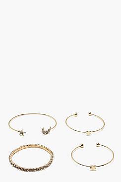 Boohoo Alex Diamante Moon & Star Bangle Set