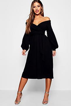 Boohoo Petite Bardot Wrap Culotte Jumpsuit