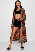 Boohoo Daisy Wide Sleeve Scarf Print Kimono