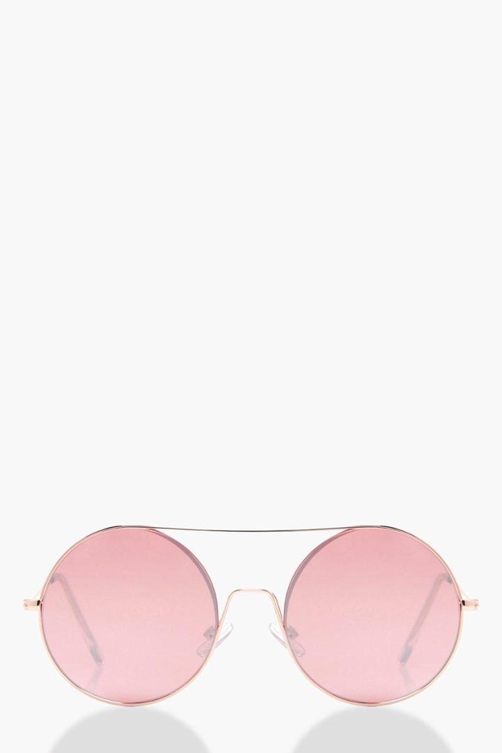 Boohoo Amy Brow Bar Round Sunglasses Gold