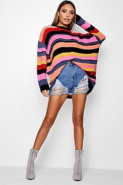 Boohoo Sophie Soft Knit Rainbow Stripe Jumper