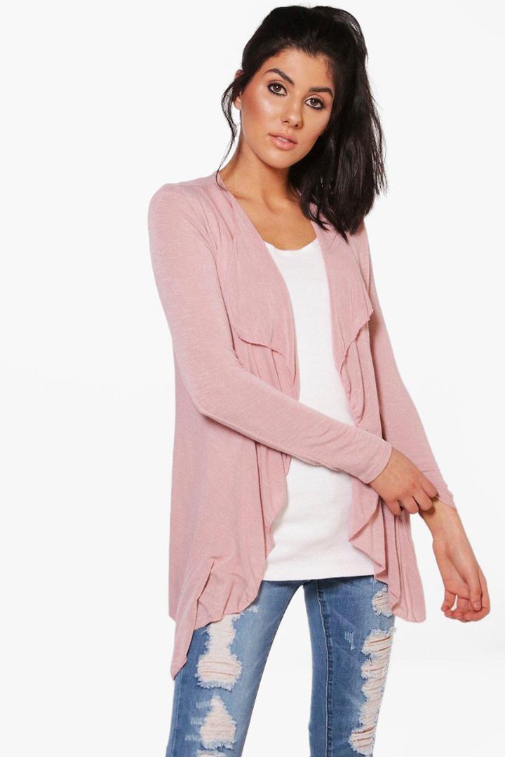 Boohoo Alice Fine Knit Waterfall Cardigan Blush
