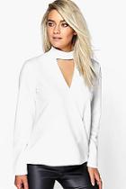 Boohoo Megan Cut Out Neck Wrap Front Top