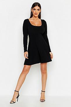 Boohoo Structured Waist Slinky Skater Dress