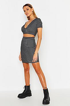 Boohoo Chevron Striped Rib Mini Skirt