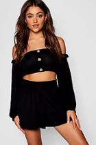 Boohoo Bardot Button Through Volume Sleeve Stop + Short Co-ord