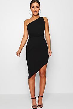 Boohoo Petite Amy One Shoulder Asymmetric Bodycon Dress