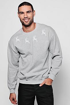 Boohoo Christmas Reindeer Print Crew Neck Jumper