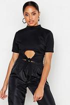 Boohoo Funnel Neck Cut Out Tie Crop Top