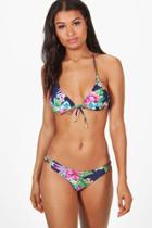 Boohoo Paris Floral Triangle Bikini Blue