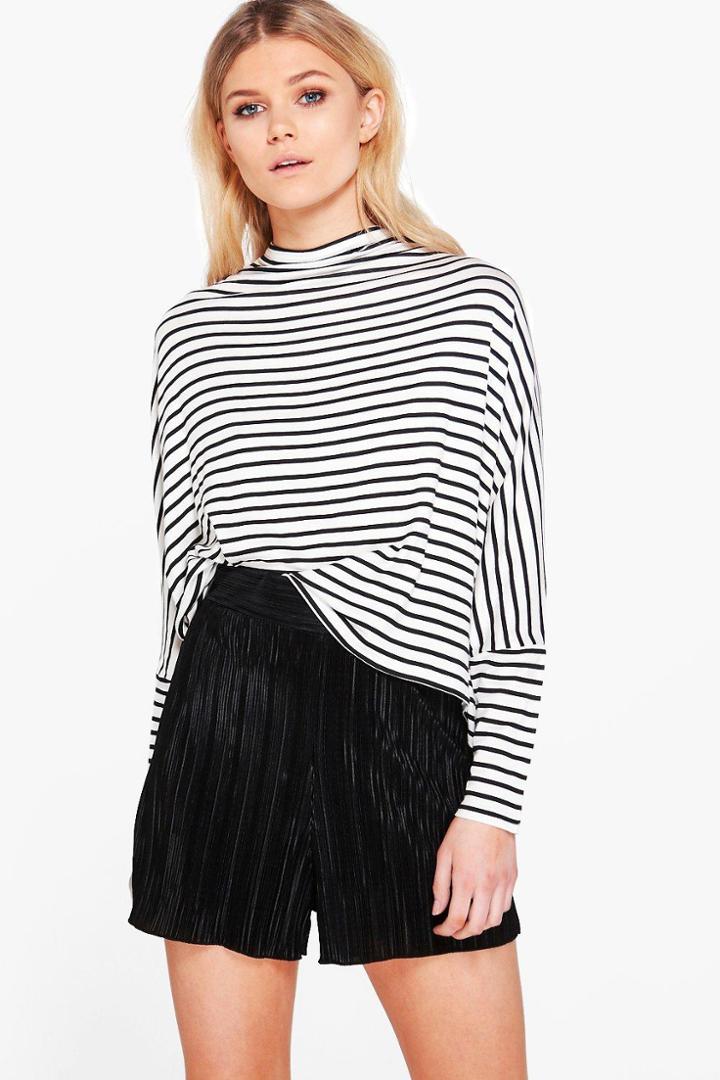 Boohoo Petite Jenny Oversized Batwing Stripe Tee Multi