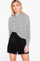 Boohoo Petite Jenny Oversized Batwing Stripe Tee Multi