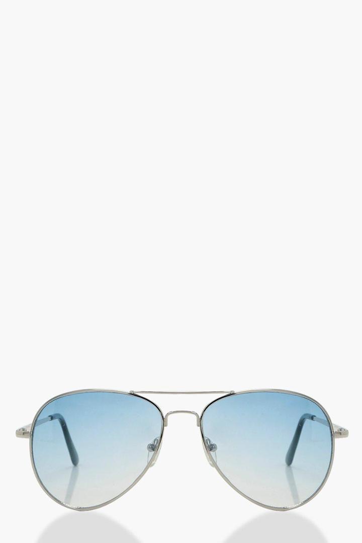 Boohoo Blue Tint Aviator Sunglasses Blue