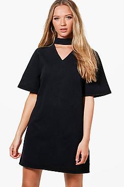 Boohoo Kayla Choker Style Denim Dress