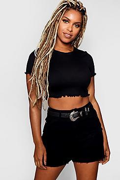 Boohoo Riley Basic Lettuce Hem Cropped T-shirt