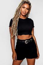 Boohoo Riley Basic Lettuce Hem Cropped T-shirt