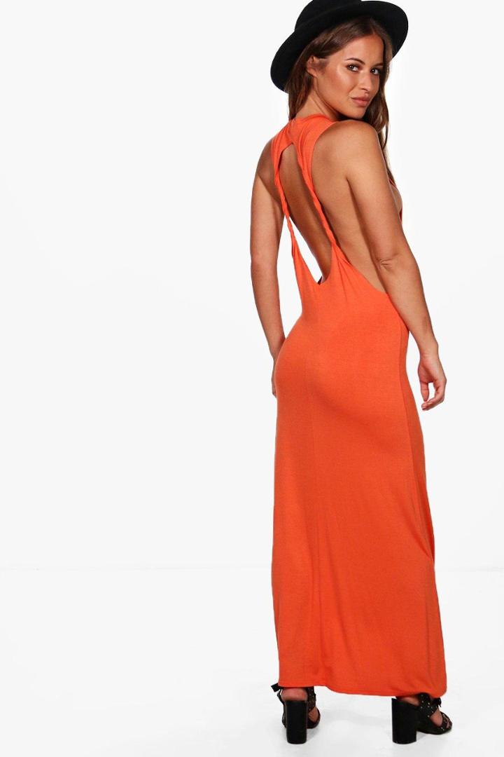 Boohoo Petite Lola Twist Back Detail Maxi Dress Orange