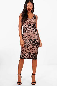 Boohoo Boutique Floral Sequin Sleeveless Midi Dress