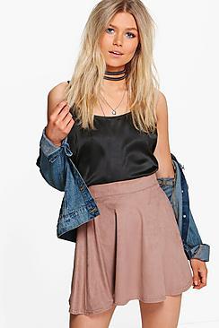 Boohoo Petite Lucia Suedette Skater Skirt