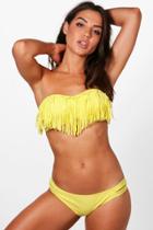 Boohoo Las Vegas Fringed Bandeau Bikini Yellow