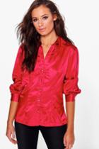 Boohoo Sophie Satin Look Shirt Ruby