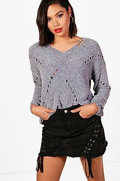 Boohoo Fran Distressed Chenille Jumper