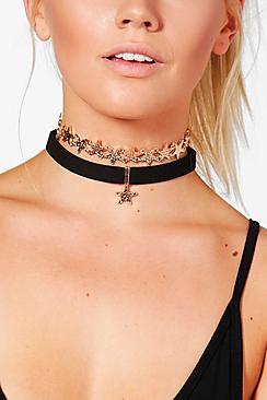 Boohoo Demi Velvet & Diamante Star Choker 2 Pack