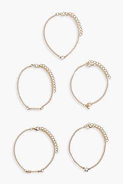 Boohoo Ava Moon And Star Bracelet 5 Pack