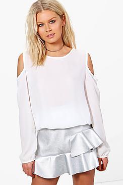 Boohoo Charlotte Cold Shoulder Woven Top