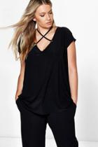 Boohoo Plus Bianca Lace Up Slinky T-shirt Black