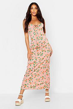 Boohoo Fruit Print Tie Detail Maxi Dress