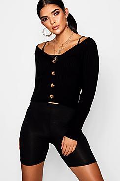 Boohoo Wide Rib Knit Button Up Cardigan