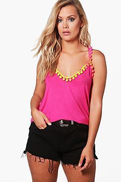 Boohoo Plus Savannah Pom Pom Cami