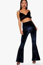 Boohoo Petite Daisy Velvet Extreme Flare Trousers