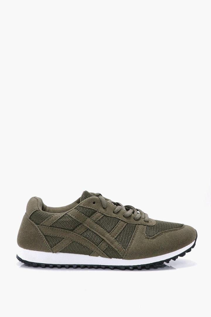 Boohoo Retro Running Trainers Khaki