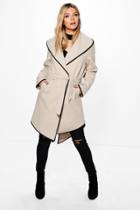 Boohoo Megan Waterfall Coat With Piping Beige