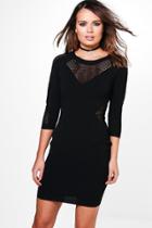 Boohoo Ruby Airtex Bodycon Knit Dress Black