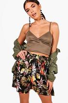 Boohoo Tall Jade Tropical Print Paperbag Waist Shorts