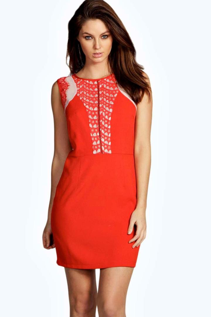 Boohoo Becca Boutique Backless Lace Detail Bodycon Dress Red