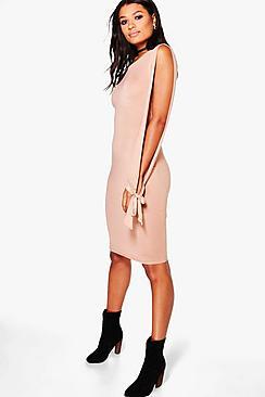 Boohoo Addison Split Sleeved Tie Detail Midi Dress