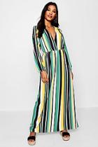 Boohoo Melissa Striped Plunge Wrap Front Maxi Dress