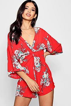 Boohoo Floral Kimono Style Playsuit