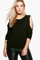 Boohoo Plus Lizzie Knitted Open Shoulder Jumper Black
