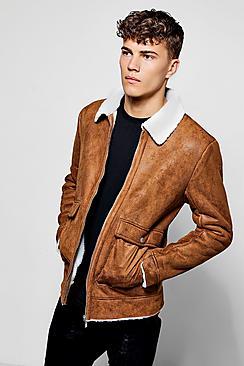 Boohoo Faux Suede Jacket With Borg Collar