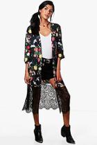 Boohoo Abigail Oriental Print Kimono With Lace Hem
