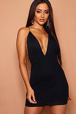 Boohoo Extreme Plunge Neckline Bodycon Dress